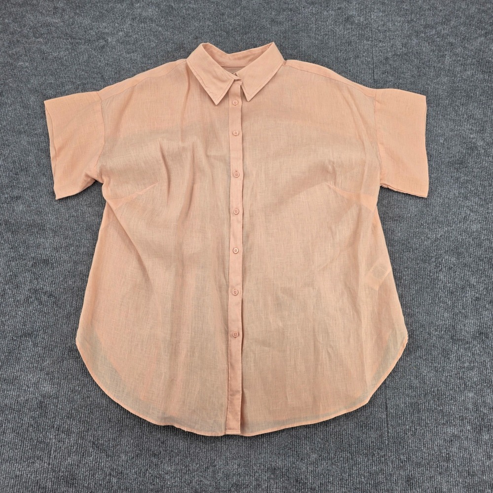 Lauren Ralph Lauren Peach 100% Linen Short Sleeve Button Up Shirt 1X Plus Size